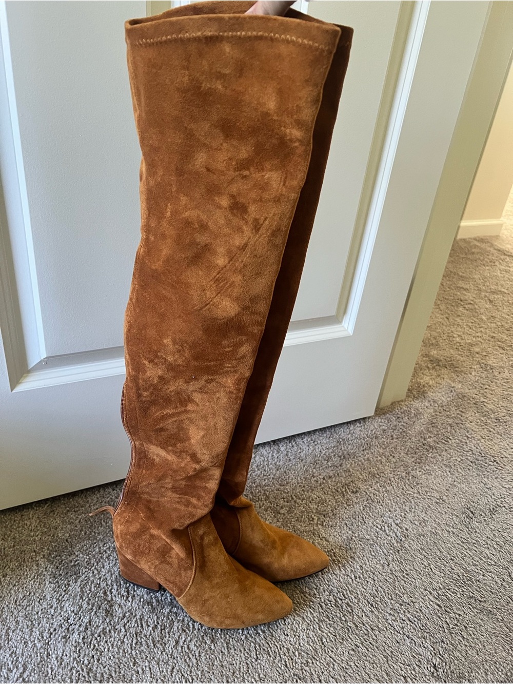 Goodnight Macaroon Tall Suede Over-the-Knee Boots in Cognac